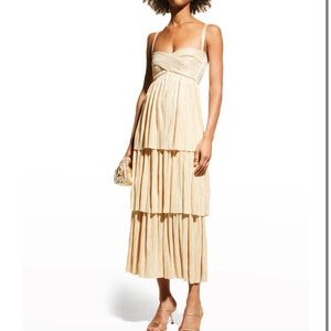 Sabina Musayev Gold Tiered Midi Dress